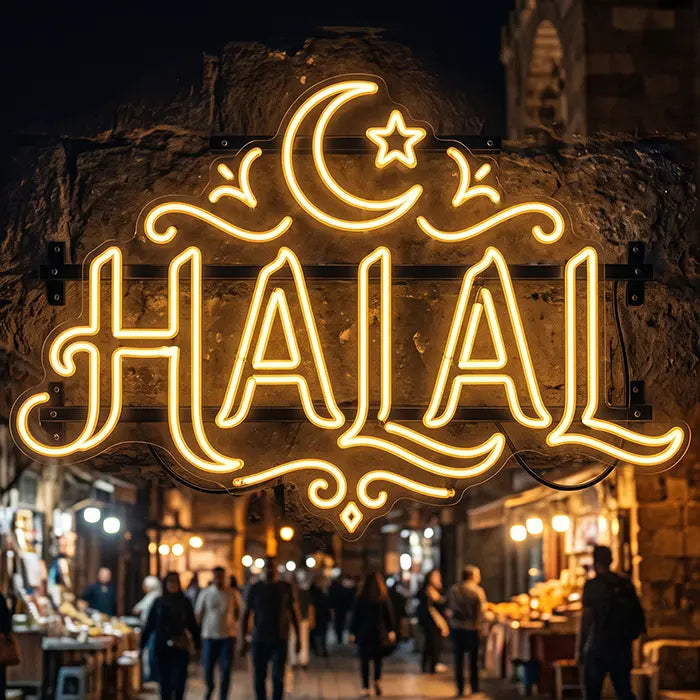 Halal Set Neon LED Schild – 9 Designs, USB oder 12V | Gastronomie Deko