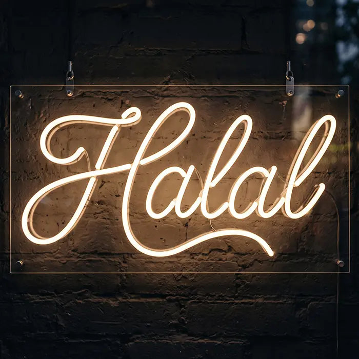 Halal Warmweiß Neon LED Schild – Dimmbar mit Fernbedienung | Gastronomie Deko