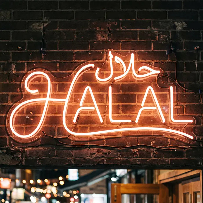Halal Set Neon LED Schild – 9 Designs, USB oder 12V | Gastronomie Deko