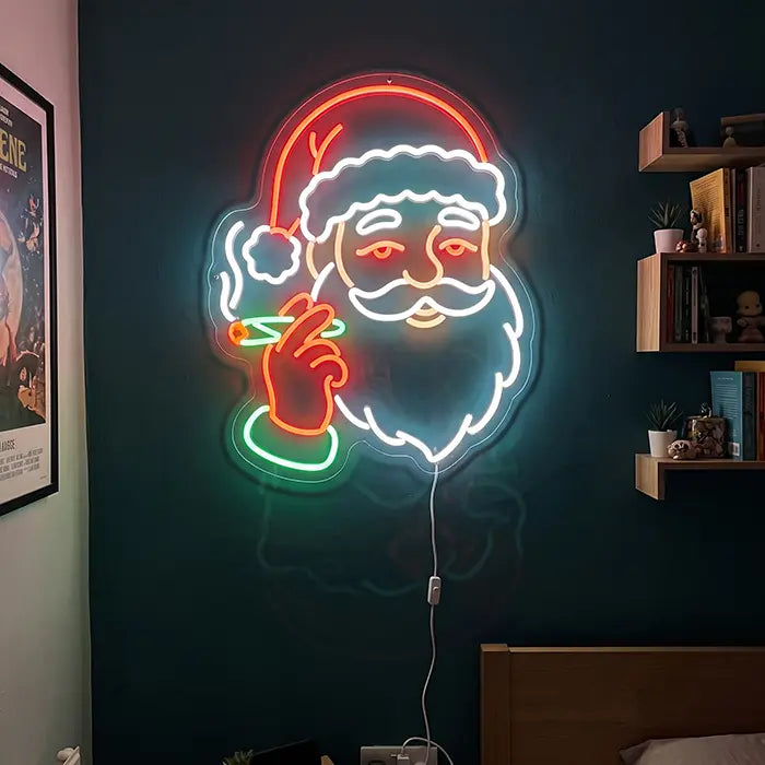 Buffender Weihnachtsmann Neon LED Schild – Dimmbar mit Fernbedienung | Lustige Weihnachtsdeko