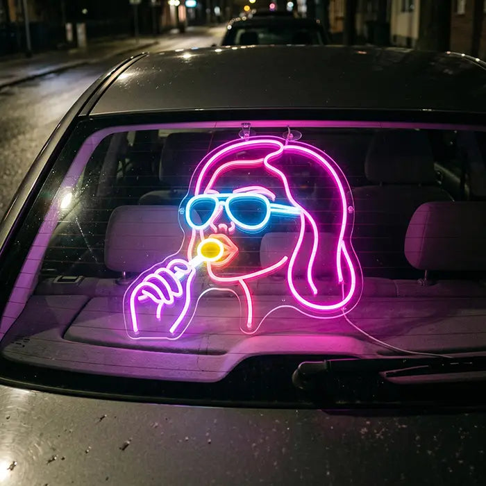 Girl mit Lollipop Neon LED Schild – Dimmbar mit Fernbedienung | Pop-Art Wanddeko