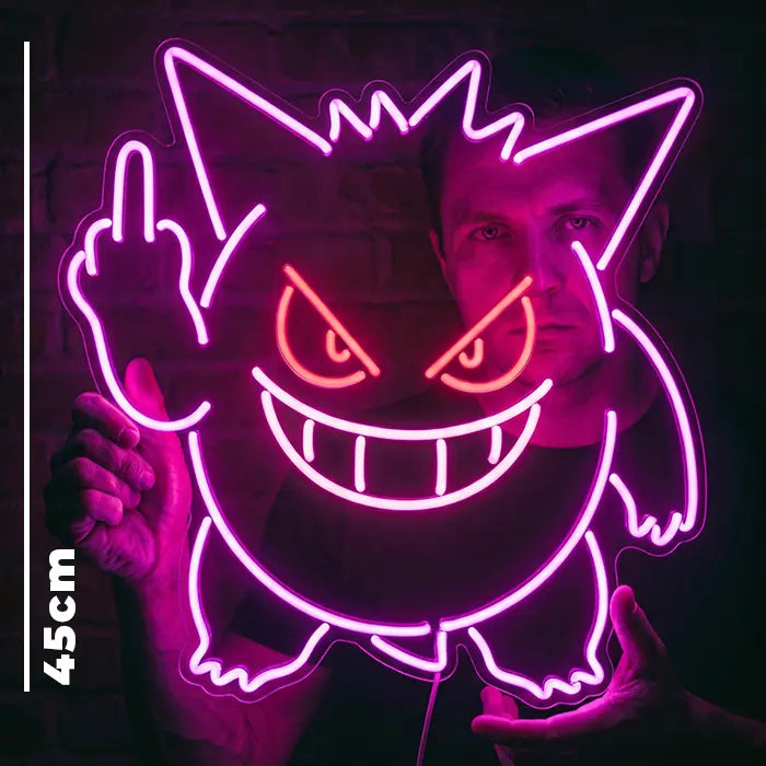 Gengar Mittelfinger Neon Pokémon LED Schild – USB Leuchtschild | Gamer Wanddeko