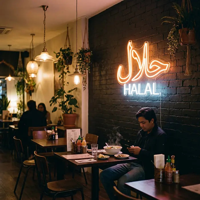 Halal Set Neon LED Schild – 9 Designs, USB oder 12V | Gastronomie Deko