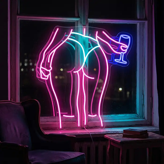 Pinke Silhouette mit Weinglas XL 60cm (12V)