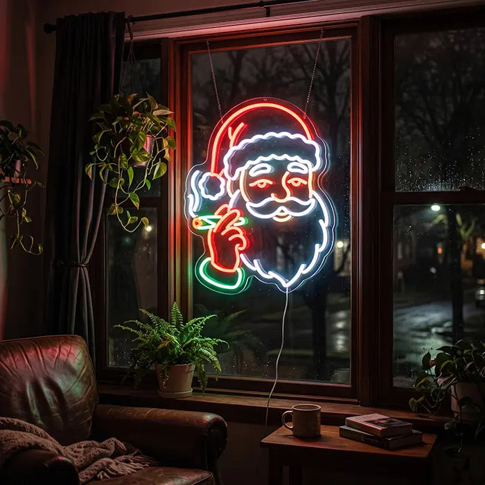 Buffender Weihnachtsmann Neon LED Schild – Dimmbar mit Fernbedienung | Lustige Weihnachtsdeko