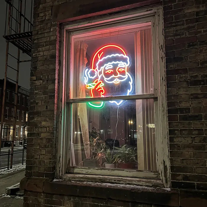 Buffender Weihnachtsmann Neon LED Schild – Dimmbar mit Fernbedienung | Lustige Weihnachtsdeko