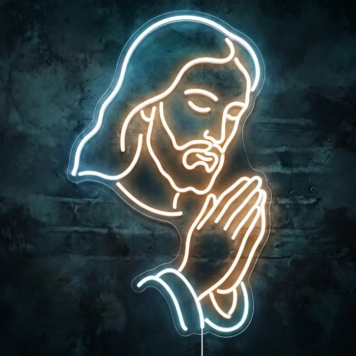 Bete mit Jesus Neon LED Schild – Dimmbar mit Fernbedienung | Christliche Wanddeko