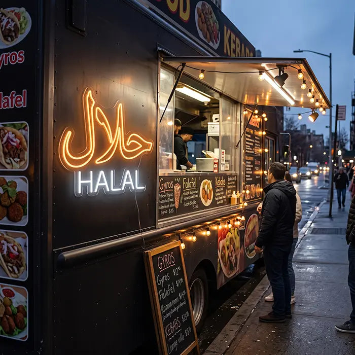 Halal Set Neon LED Schild – 9 Designs, USB oder 12V | Gastronomie Deko