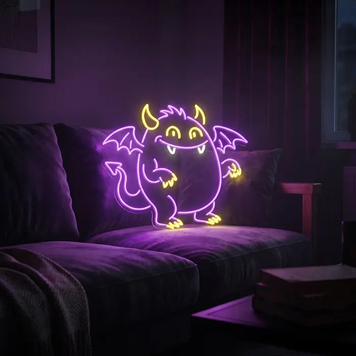 Pummel-Monster Neon LED Schild – Dimmbar mit Fernbedienung | Monster Kinderzimmer Deko