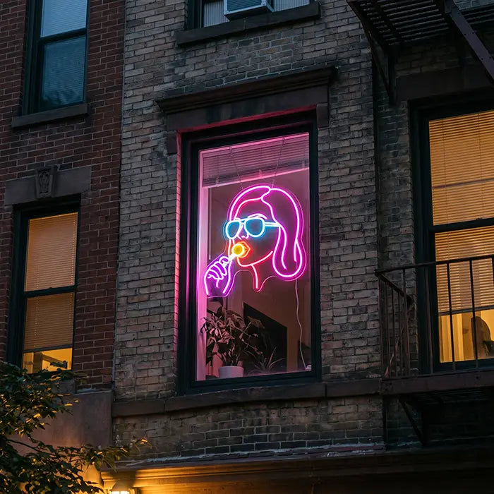 Girl mit Lollipop Neon LED Schild – Dimmbar mit Fernbedienung | Pop-Art Wanddeko