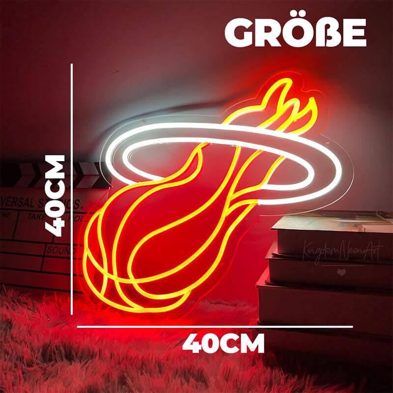 Feuer Basketball Neon LED Schild auf 6mm Acrylplatte – Gaming Zimmer Sport Deko