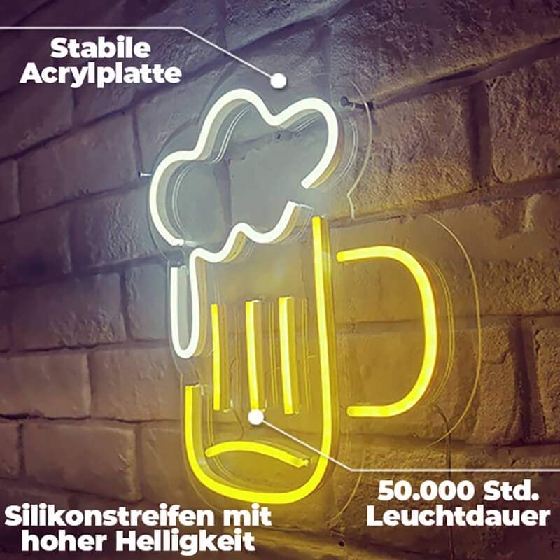 Maßkrug Neon LED Schild USB – Bier-Statement als beleuchtete Wanddeko