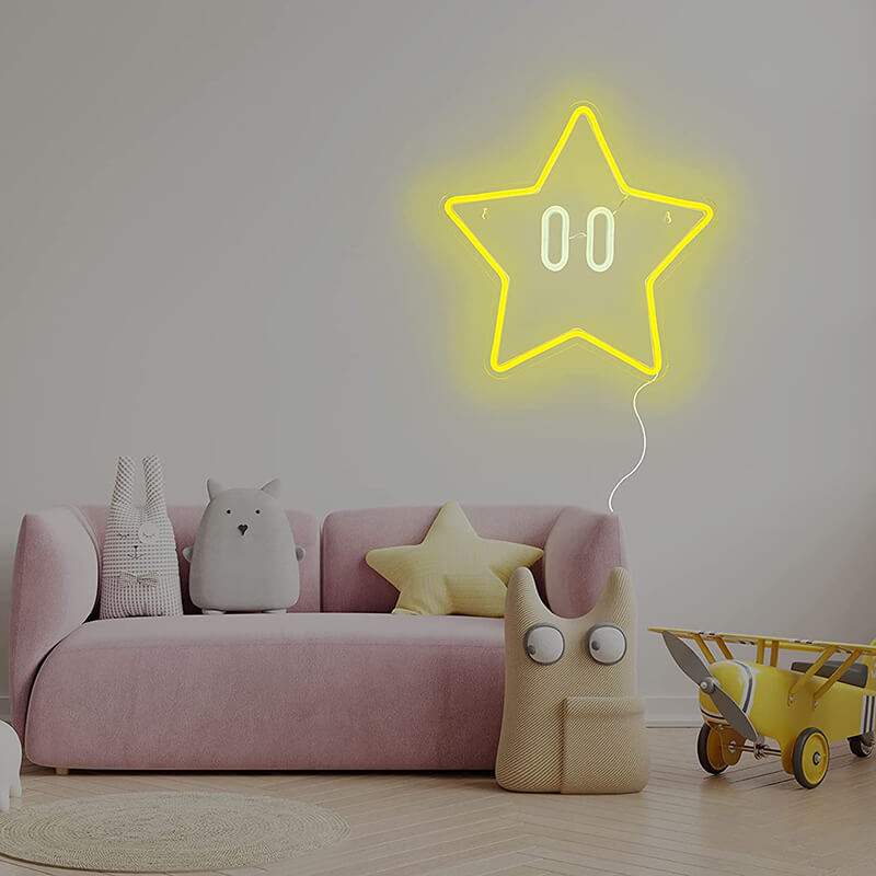 Super Star Neonschild dimmbar 9 Stufen USB – handgefertigte Retro-Gaming Deko