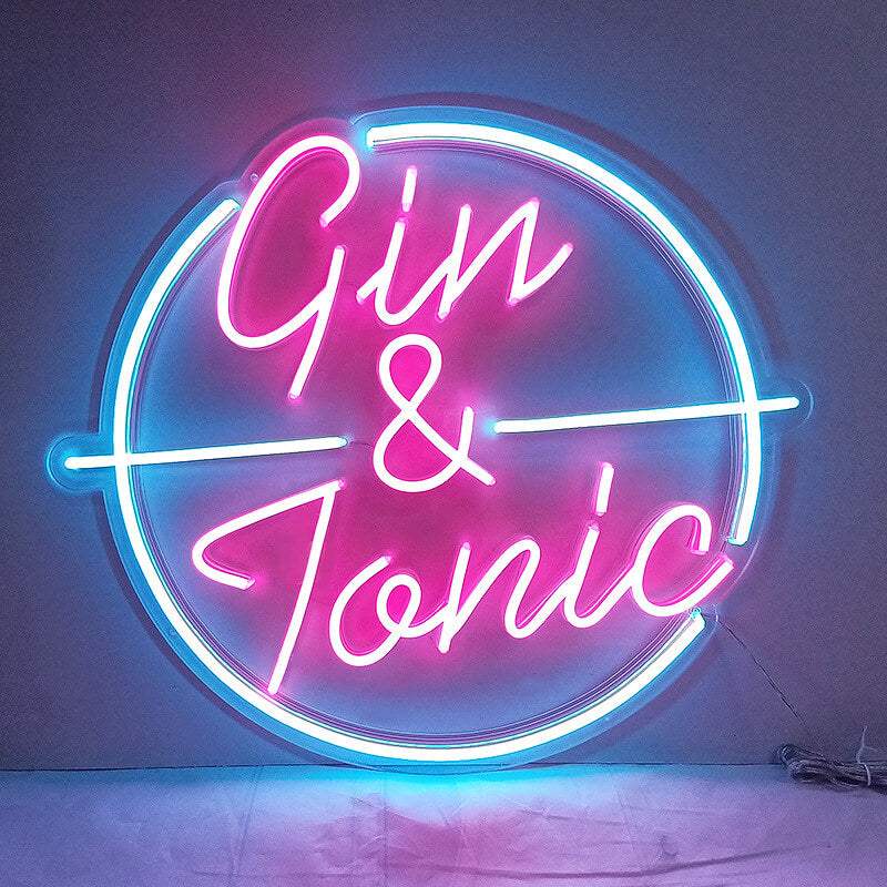 Gin Tonic Neon LED Schild handgefertigt – Restaurant und Gastronomie Wanddeko