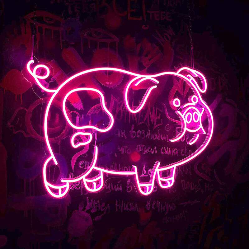 Schweinchen Dick XL LED Leuchtschild beleuchtet – Kawaii Schwein Wanddeko