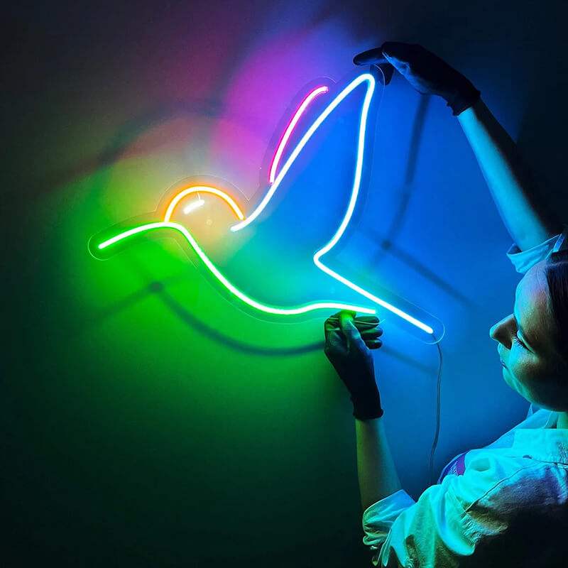 Kolibri Vogel Neon LED Schild beleuchtet – Garten Lounge und Wintergarten Deko