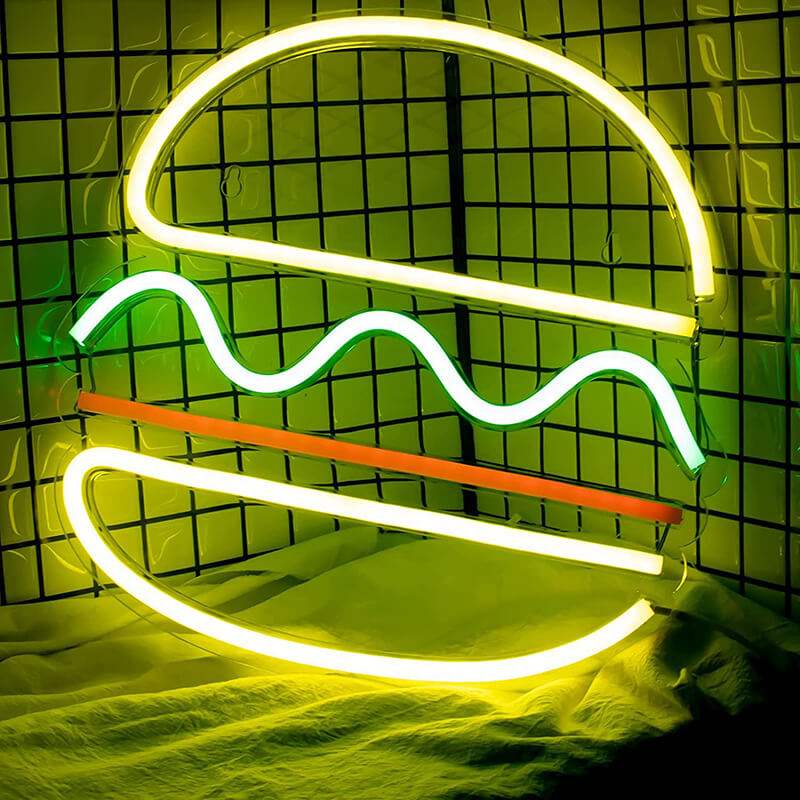 Mini Burger Neon LED Schild USB – Food Deko fürs Restaurant