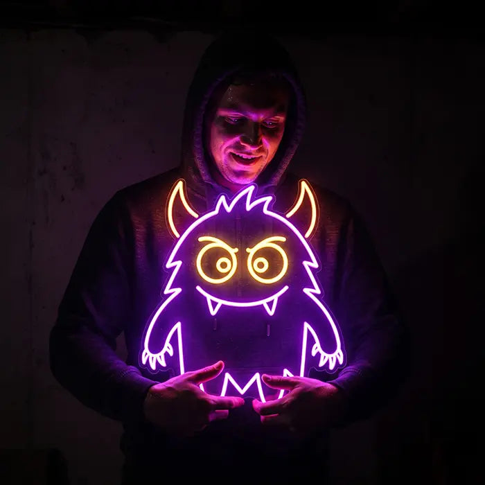 Fussel-Monster Neon LED Schild – Dimmbar mit Fernbedienung | Monster Kinderzimmer Deko