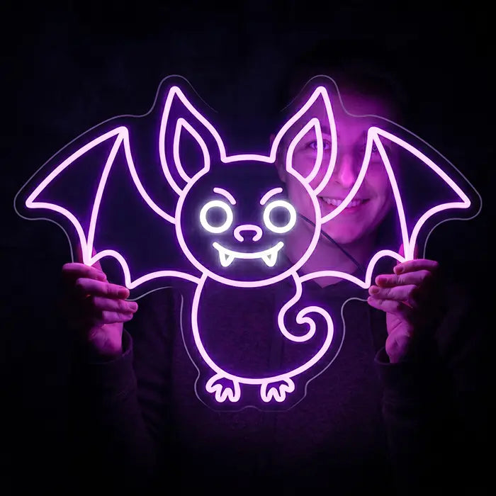 Fledermaus Freddy Neon LED Schild – Dimmbar mit Fernbedienung | Halloween Kinderzimmer Deko