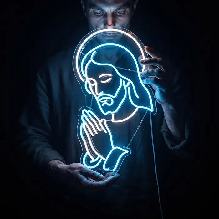 "Bitte um Vergebung" Jesus LED Neoschild XL 55cm