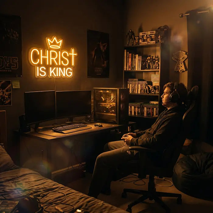 Christ is King Set Neon LED Schild – 7 Designs, USB oder 12V | Christliche Deko