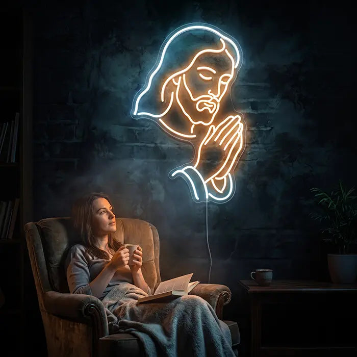 Bete mit Jesus Neon LED Schild – Dimmbar mit Fernbedienung | Christliche Wanddeko