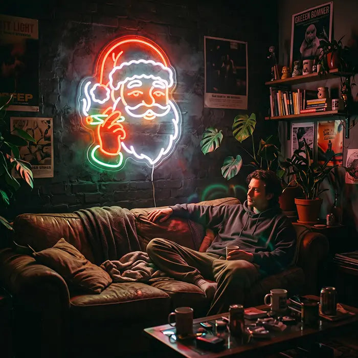 Buffender Weihnachtsmann Neon LED Schild – Dimmbar mit Fernbedienung | Lustige Weihnachtsdeko