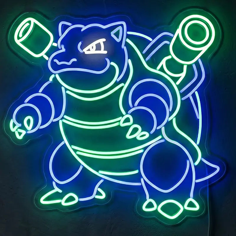 Turtok Blastoise Pokémon Neon LED Schild 12V – Wasser-Pokémon Wanddeko