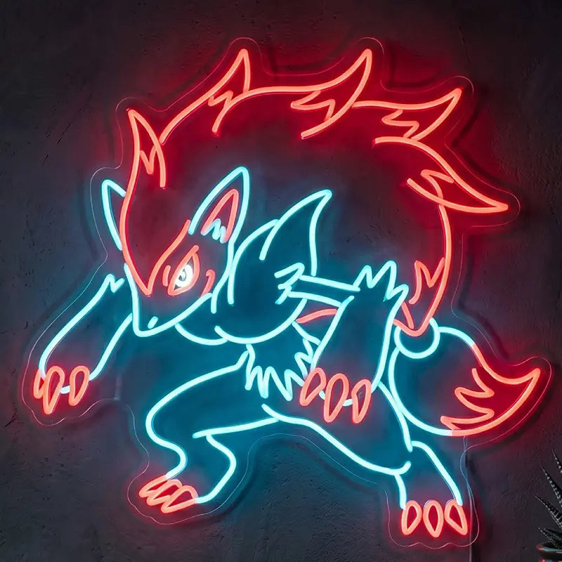 Zoroark Pokémon Neon LED Schild 12V – Dunkel-Pokémon Deko XXL 72cm