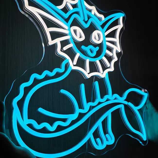 Aquana Pokémon Fanart Neon Design LED Schild – Eeveelution Wanddeko fürs Anime-Zimmer