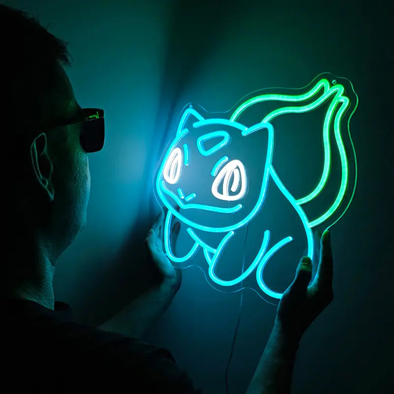 Bisasam Bulbasaur Neonschild dimmbar 9 Stufen USB – handgefertigte Wandmontage Deko