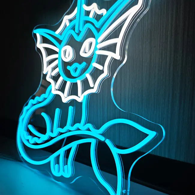 Aquana Blaues Neon LED Schild beleuchtet – Wasser-Evolution von Evoli als Wandkunst