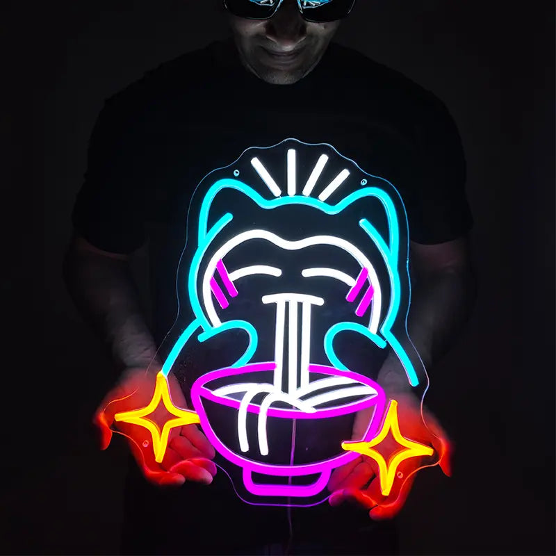 Relaxo Ramen Fanartikel buntes LED Leuchtschild – dimmbar 9 Stufen USB handgefertigt