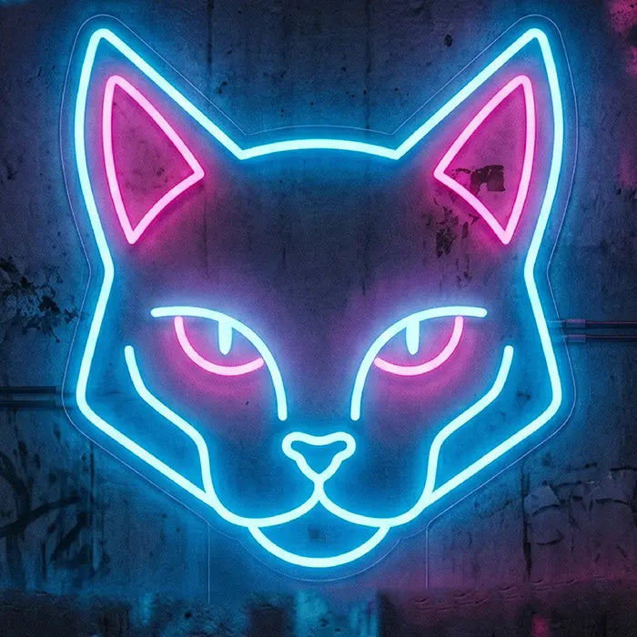 Cyber Cat Neon LED Schild USB – Cyberpunk Katze als Wanddeko fürs Schreibtisch-Setup