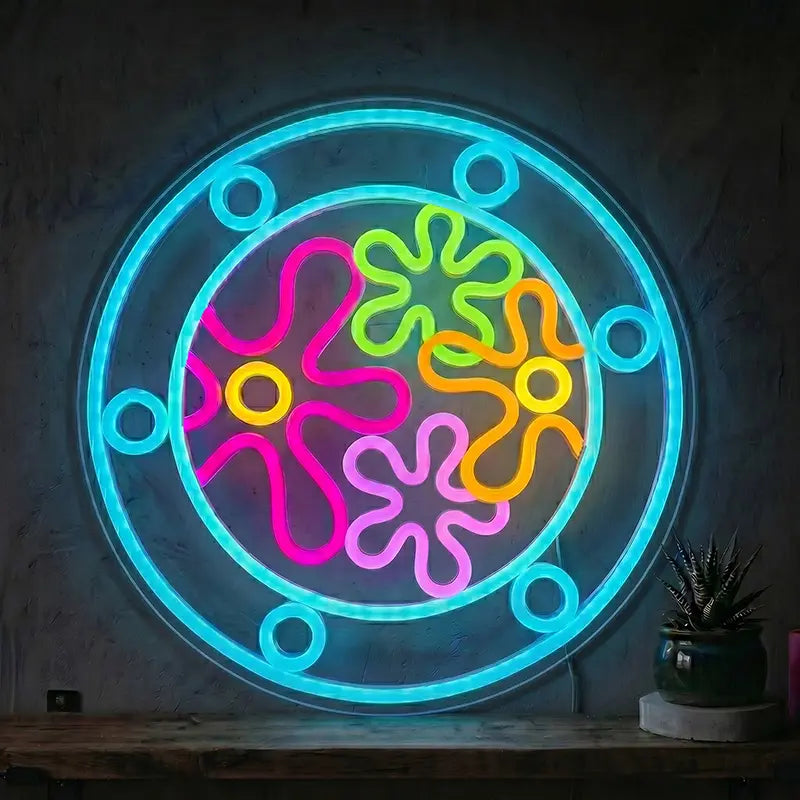 Blumenwolken Neon LED Schild – SpongeBob Bikini Bottom Himmel als USB Wanddeko auf 6 mm Acrylglas