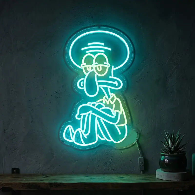 Depri Thaddäus Neon LED Schild – SpongeBob Freaks als USB Wanddeko auf 6 mm Acrylglas
