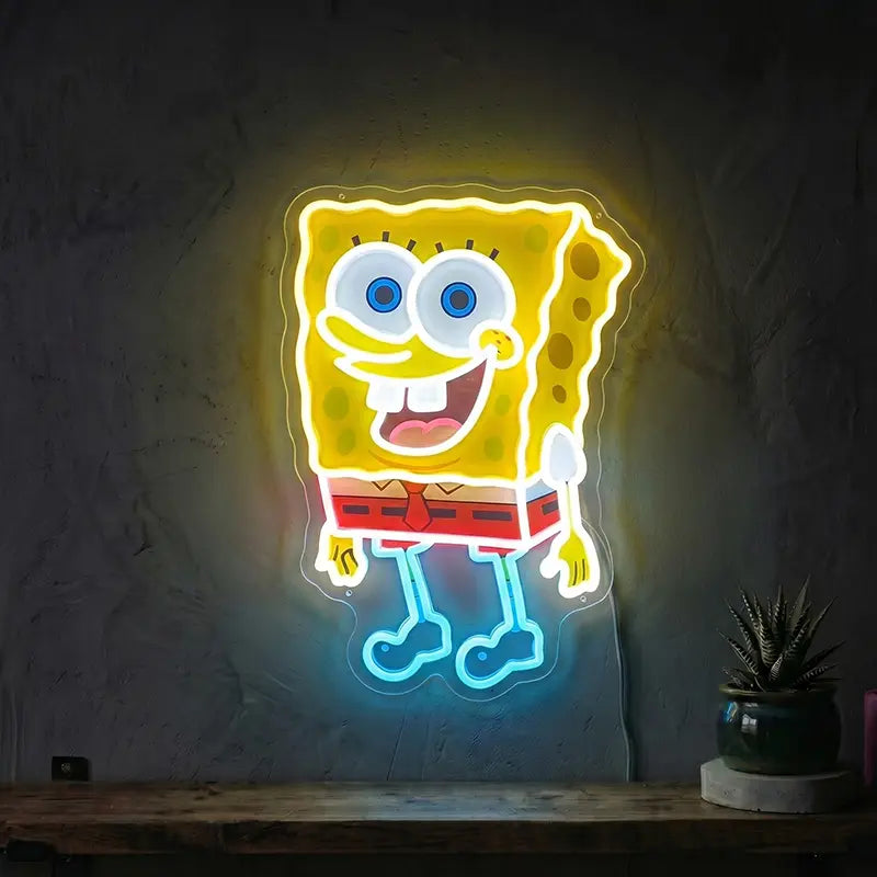 Schwammkopf Hose Neon LED Schild – SpongeBob Detail als handgefertigte LED-Deko