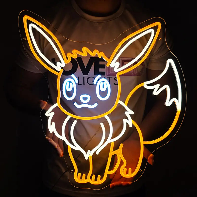 Pokémon Evoli Neon LED Schild 12V – Anime Deko fürs Gaming-Zimmer
