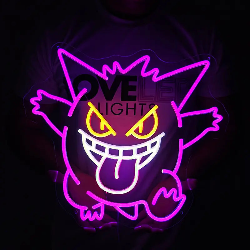 Gengar Crazy Neon Lampe lila – Wanddeko für Twitch-Studio