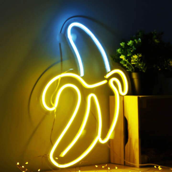 Banane Neon LED Schild USB – Frucht Wanddeko in gelbem Retro-Design