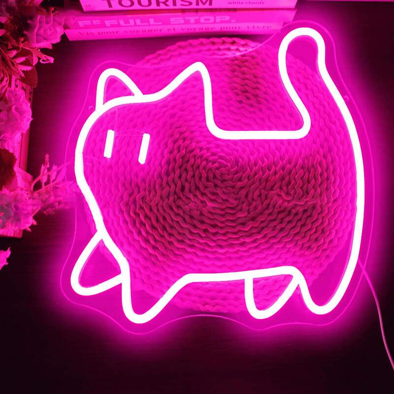 Pinke Katze Leuchtschild – Geschenkidee für Katzenfans und Kawaii-Liebhaber