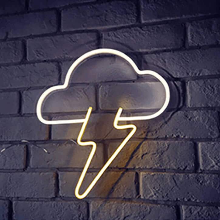 Wolken-Blitz Neonschild dimmbar 9 Stufen USB – handgefertigte Energie Deko