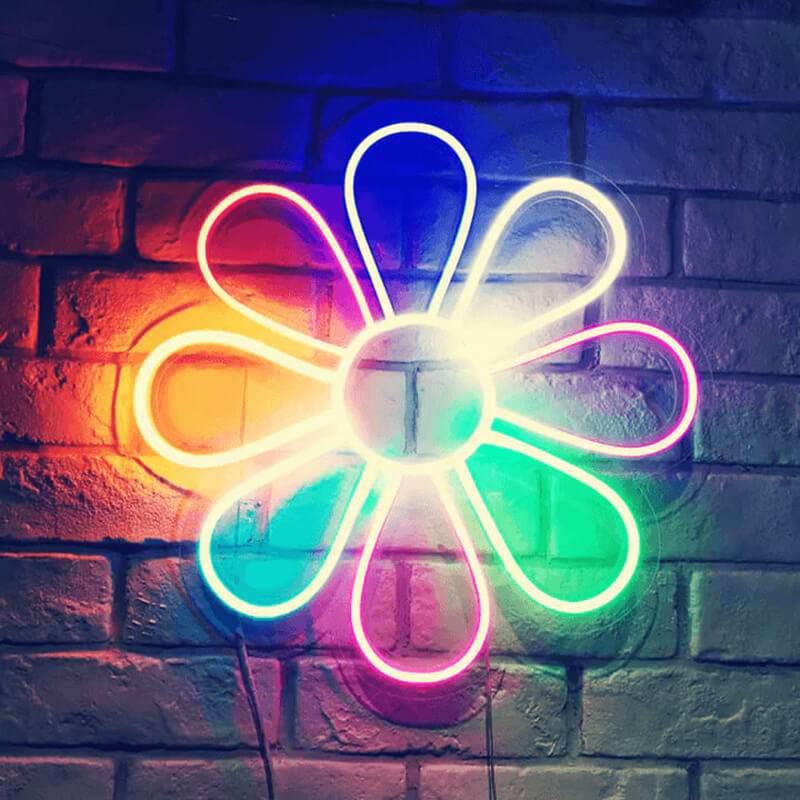 Blume Neon LED Schild USB – florale Wanddeko in bunten Frühlingsfarben