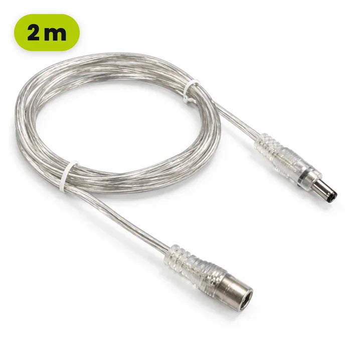 Kabelverlängerung 2 m für 12V Neon LED Schilder, transparentes Kabel mit DC-Stecker und DC-Buchse