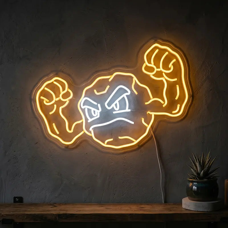 Pokémon Kleinstein Geodude Neon LED Schild 12V – Gestein-Pokémon Deko fürs Gaming-Zimmer