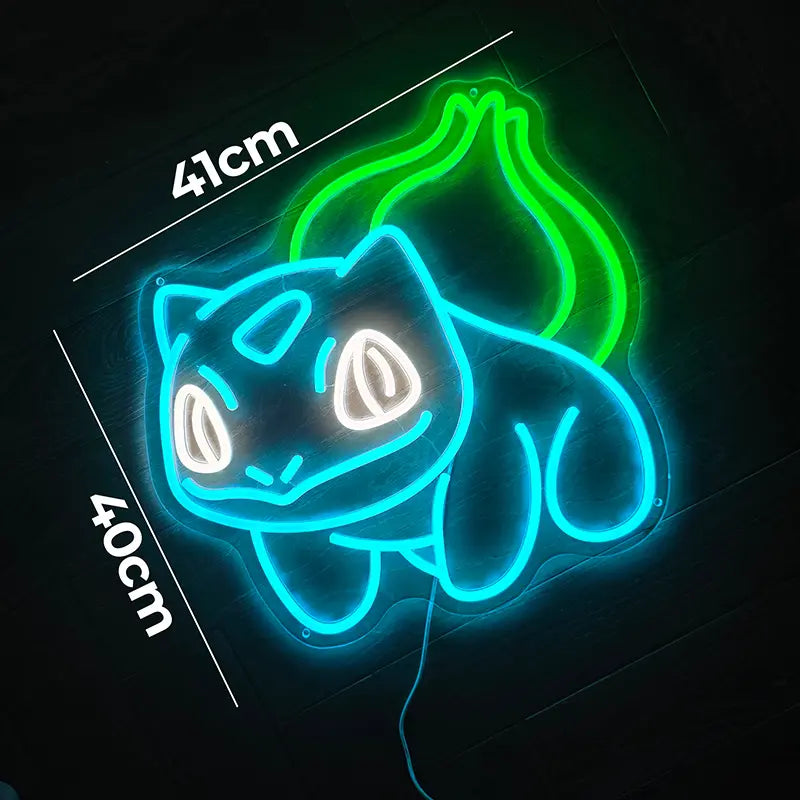 Deko-Leuchte für Pokémon-Fans: Bisasam Neon-Schild mit hellen Konturen und lebendigen Farben