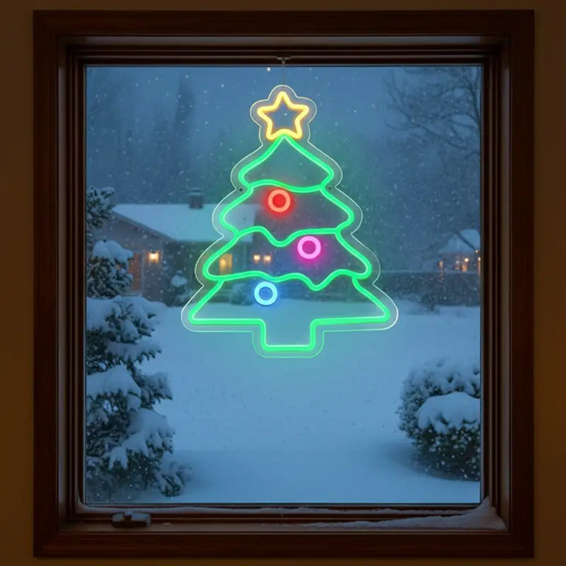 Weihnachtsbaum LED Schild beleuchtet – festliche Weihnachtsdeko USB-Leuchtschild