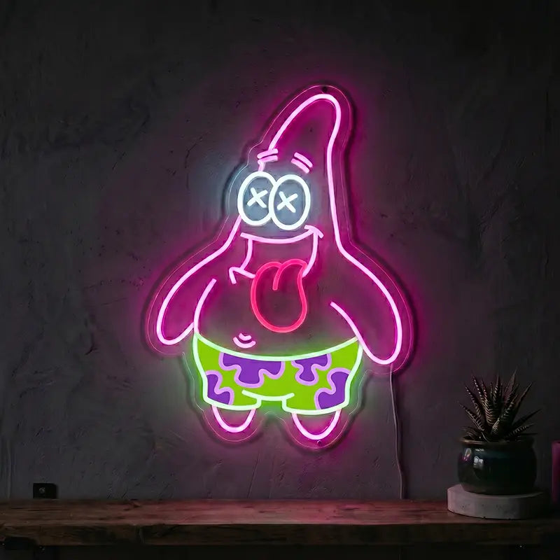 Crazy Patrick Neon LED Schild – SpongeBob Meme als USB Wanddeko auf 6 mm Acrylglas