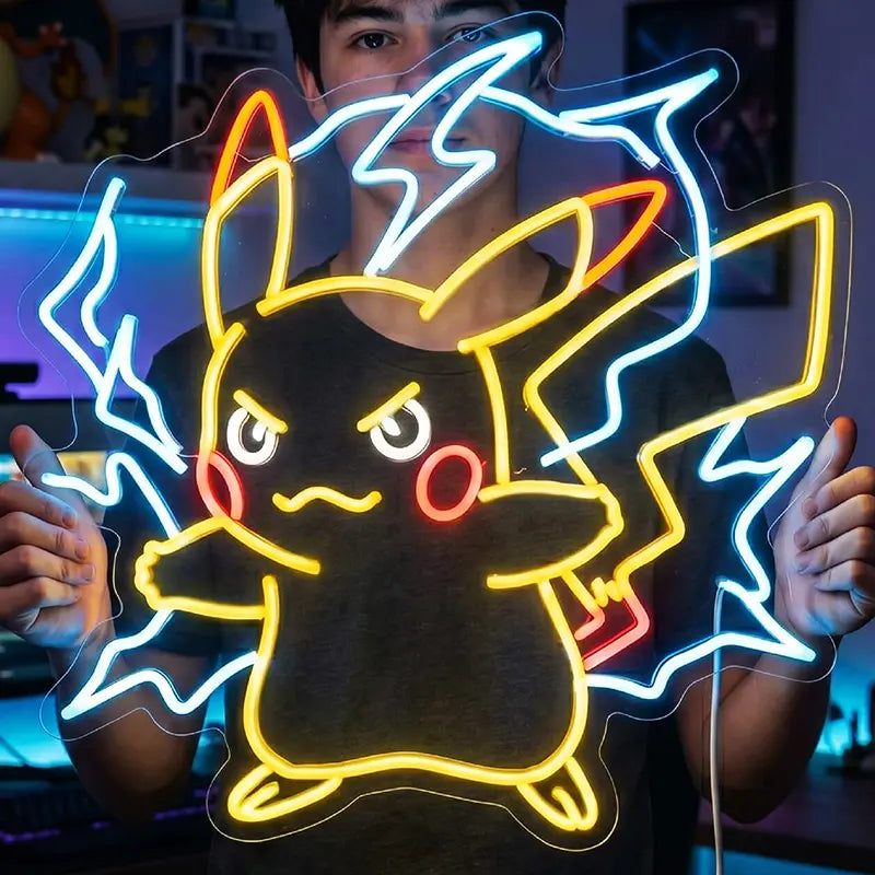 Pokémon Pikachu im Angriff Neon LED Schild 12V – Elektro-Pokémon Kampfszene fürs Wohnzimmer
