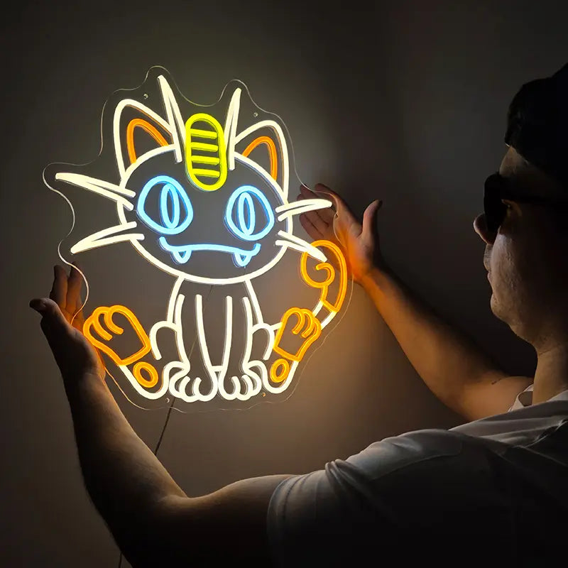 Meowth Neon Sign 6mm Acrylplatte – Pokémon Wanddeko fürs Gaming-Room